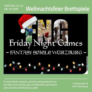 Der Fantasy Spiele Würzburg e.V. lädt ein zu Weihnachtsfeier der Brettspielabteilung! Es gibt Punsch und Plätzchen! Bringt gerne auch etwas mit :) Natürlich werden wir auch an diesem Freitag viele gesellige Spiele spielen! Wer Spiele mit Weihnachts- / Winterthema mitbringt, kriegt Bonuspunkte! Wir freuen uns auf Euch! #brettspielewürzburg #brettspiele #boardgames #brettspiel #boardgameswürzburg #fswü #fantasyspiele #fswue #fsw #fantasyspielewürzburg #Würzburg #wü #würzburg #weihnachten
